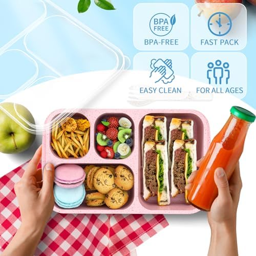 Bento Box 4-Pack 5-Compartment Meal Prep Containers, BPA-Free Plastic