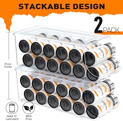 SCAVATA 2 Pack Skinny Can Organizer for Refrigerator