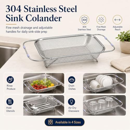 Stainless Steel Telescopic Drainer Basket, Expandable Sink Colander,S