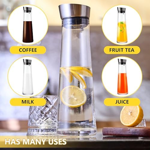 GLASKEY Glass Water Carafe with Lid,1200ml Borosilicate Glass Juice