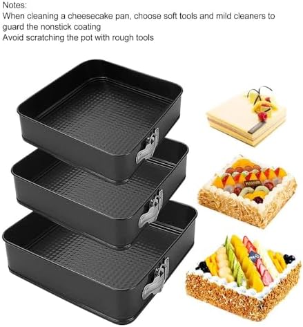 3 Pcs Springform Cake Pan Set, Nonstick Leakproof Square Cheesecake