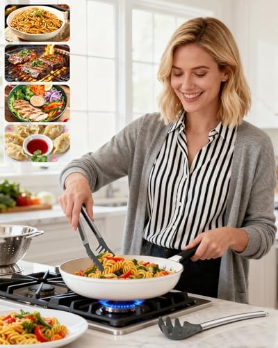 Spaghetti Spoon and Pasta Tong with Teeth, 2-Piece, Grey