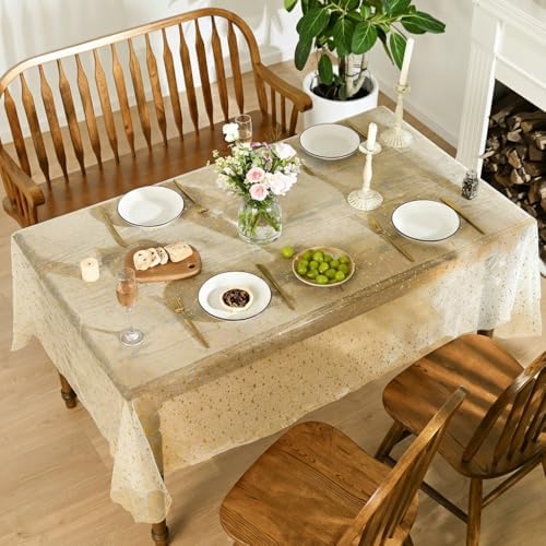 Horaldaily Apricot Gold Sparkling Star Gauze Tablecloth 60x84 Inch
