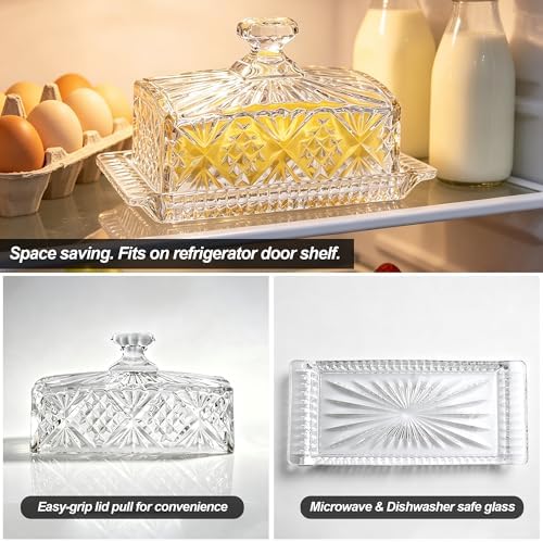 Clear Glass Butter Dish with Lid, 8" Glass Butter Stick Holder Tray