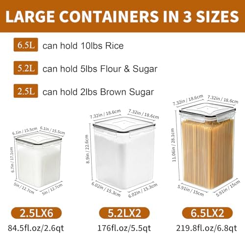Flour Sugar Storage Containers, 10 Pack Large Airtight Food Storage Containers with Lids for Kitchen Pantry Organization and Storage, BPA Free Plastic Canisters Sets for Cereal, Rice and Baking