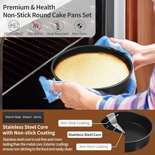 P&P CHEF 7 Inch Cake Pan Set of 3, Non-Stick Round Cake Pans