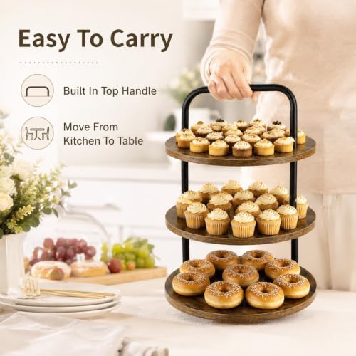 3-Tier Wood Serving Stand, 50 Cupcakes Round Tiered Display Tray with