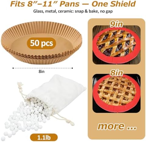 1.1lb Pie Weights and 50 Pcs Parchment Papers with Adjustable Silicone