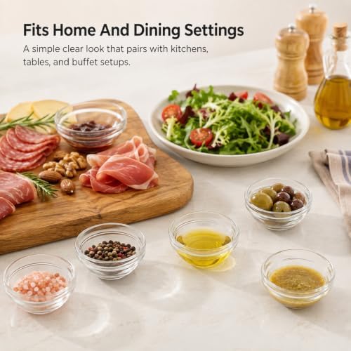 Set of 6 Mini Clear Glass Bowls, Stackable Small Glass Dipping Dishes