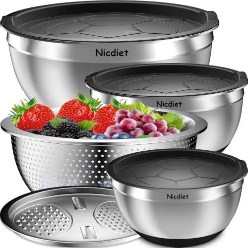 Mixing Bowls with Airtight Lids, Stainless Steel Mixing Bowl Set with