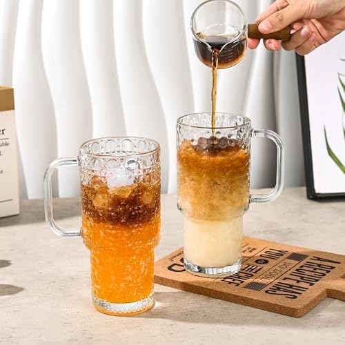 17oz Glass Tumbler with Handle & Lid – 2-Pack Iced Coffee Cups with
