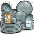 24 Piece Stoneware Dinnerware Set for 8, Handmade Plates and Bowls Set