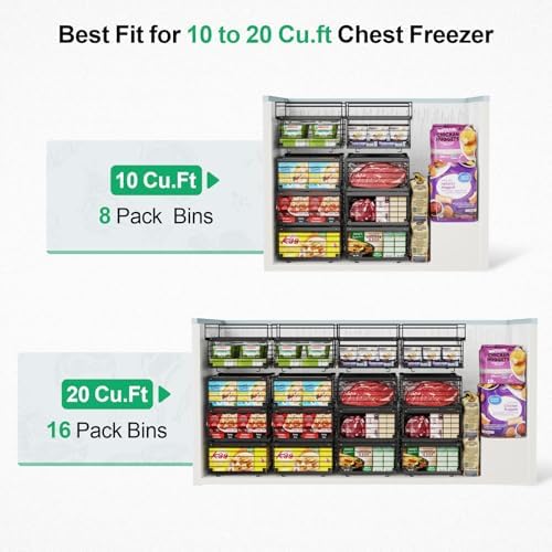 iSPECLE Freezer Organizer Bins, Adjustable, 10-20 Cu Ft