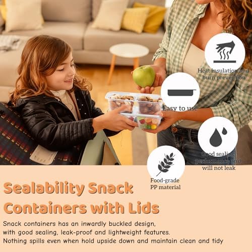 Snack Containers with Lids - 20PCS 2 Compartment Meal Prep Containers