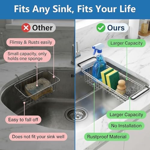 TreeLen Over The Kitchen Sink Caddy Sponge Holder Organizer Drying