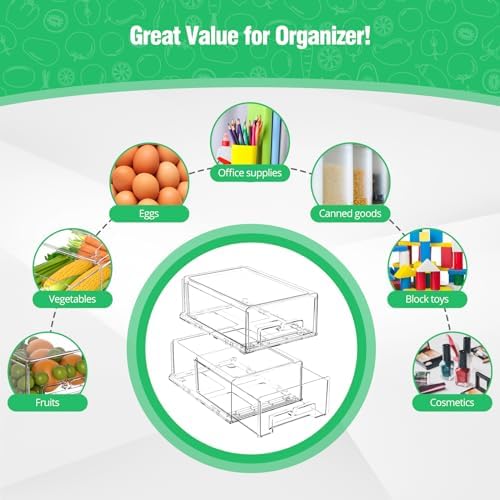 damynuo 2 Pack Fridge Drawer Organizer, Refrigerator Organizers and