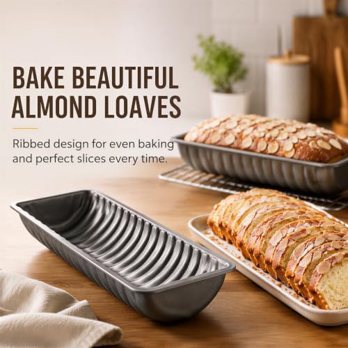 Peohud 4 Pack Almond Cake Pans, Non-Stick Bread Loaf Pan, Carbon Steel