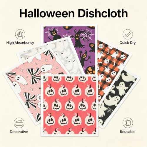 Halloween Christmas Swedish Dishcloth Set: 6 Pcs Holiday Kitchen