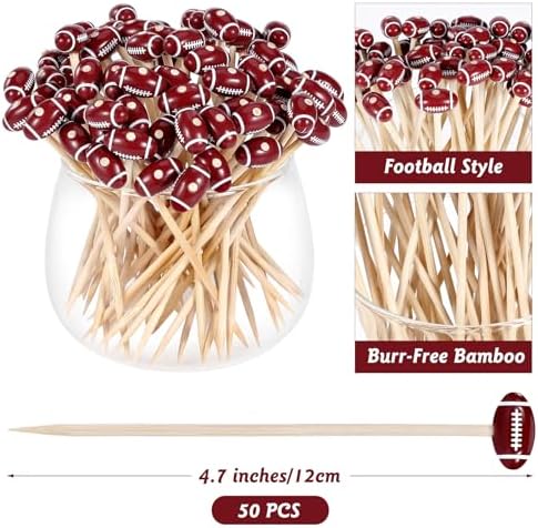 [50 PCS] Football Cocktail Picks Party Decorations - 4.7 inch Cocktail