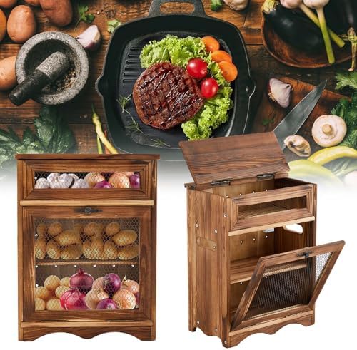 Colingmill Wooden Potato Bin, Ventilated Kitchen Counter Storage Bin