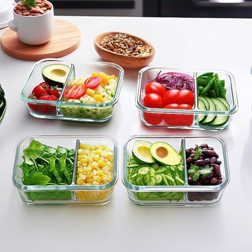 M MCIRCO 10-Pack 30 oz 2-Compartment Glass Meal Prep Containers