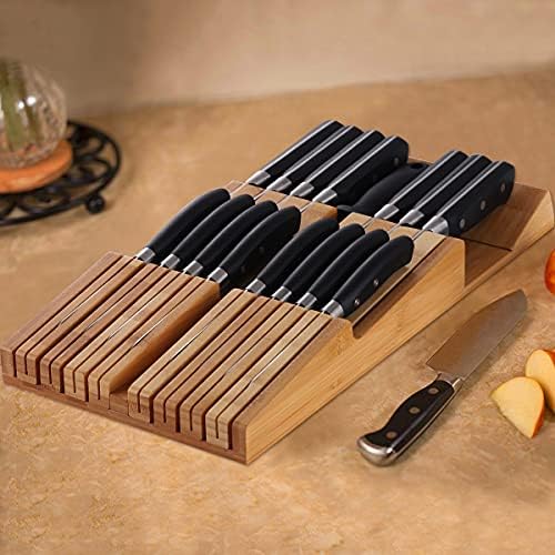 NIUXX Bamboo In-Drawer Knife Block for 16 Knives