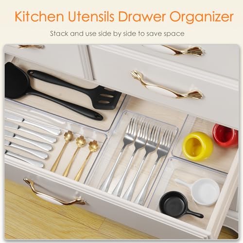 Criusia Drawer Organizer, 10 Pack Large Clear Plastic Set, 3 Size