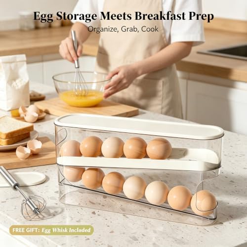 Clear Egg Holder for Fridge, Auto Rolling Egg Dispenser for