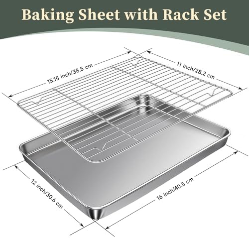 Baking Sheet with Rack Set (2 Pans + 2 Racks), 16 x 12 x 1 Inch