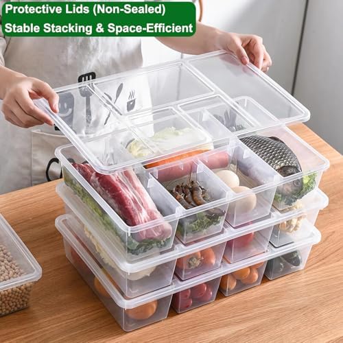 Taiuloo 2 Pack Divided Veggie Tray with Lid, Salad Bar Containers for