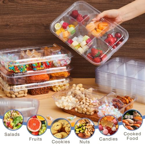 20 Pack Bento Snack Containers 6 Compartment Disposable with Lid