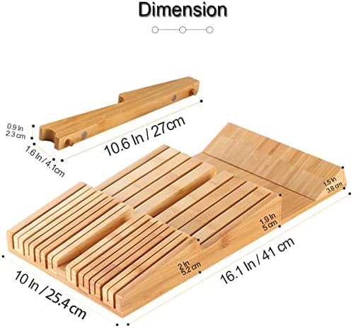 NIUXX Bamboo In-Drawer Knife Block for 16 Knives