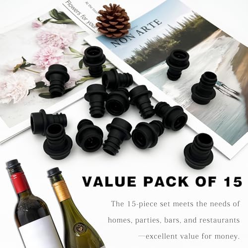 15-Pieces Vacuum Wine Stoppers Set, Silicone Reusable Bottle Sealers