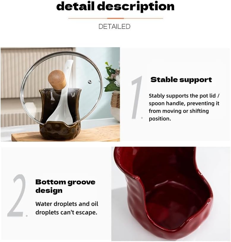 [HengYuhating] Ceramic Spoon Rest & Pot Lid Holder for Stove Top (Red)