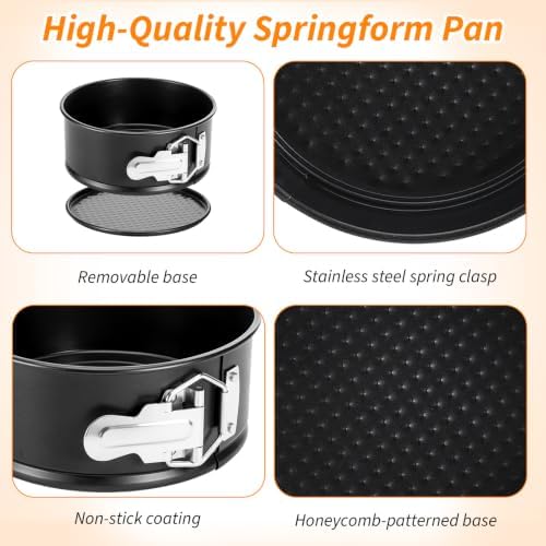 4 Pcs 6 Inch Black Springform Pan with 100 Baking Paper, Removable