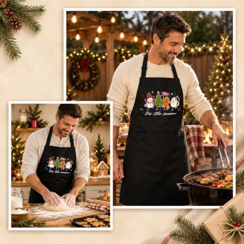 Tis the Season Winter Christmas Apron with Pockets