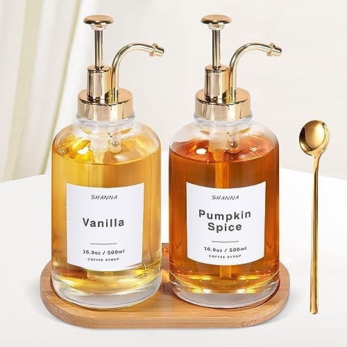 Coffee Syrup Dispenser for Coffee Bar, 16.9oz 500ml Glass Syrup
