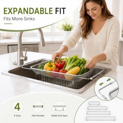 Stainless Steel Expandable Over-The-Sink Strainer Basket (XL)