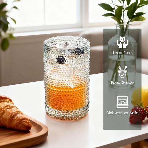 Bandesun Vintage Hobnail Drinking Glasses Set of 12, 13oz Colorful