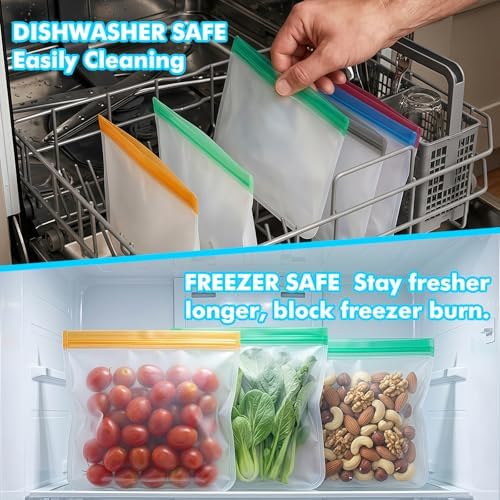 20 Pack Reusable Freezer Bags, Leakproof Reusable Silicone Food