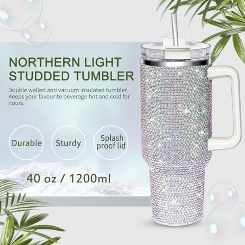 40oz Tumbler with Handle and Straw, Glitter Rhinestones Tumbler Bling