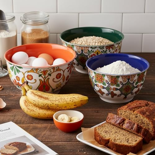 TP Melamine Mixing Bowl Set with Lids, Salad Bowl Set of 3, Aztec