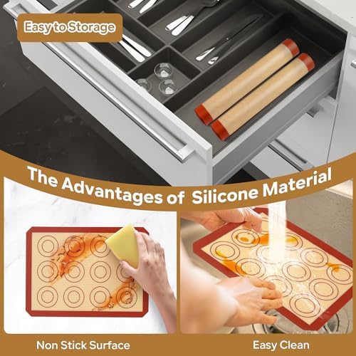 P&P CHEF 9.7 Inch Silicone Baking Mat, 2Pcs Non-stick Silicone Oven