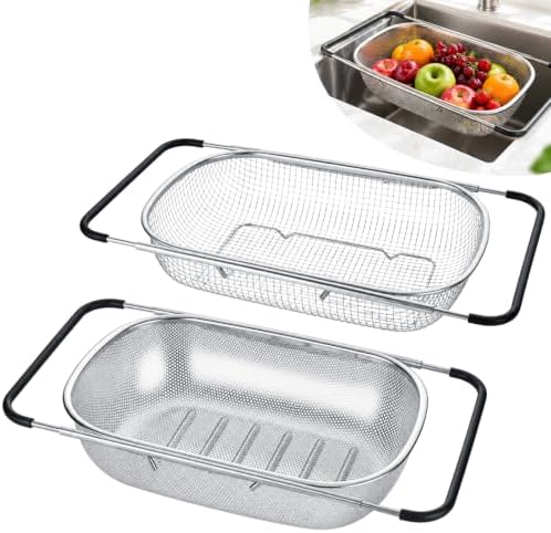 2PCS Over the Sink Colander, Expandable Stainless Steel Colander
