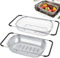 2PCS Over the Sink Colander, Expandable Stainless Steel Colander