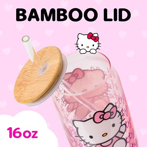 Silver Buffalo Sanrio Hello Kitty Waving Design Print, Glass Tumbler