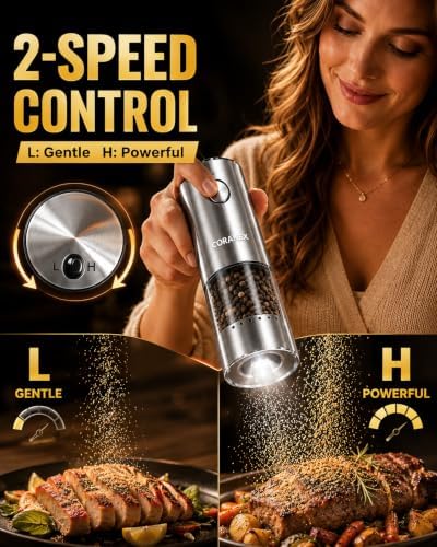 Electric Salt and Pepper Grinder Set, 6-Level Adjustable Coarseness