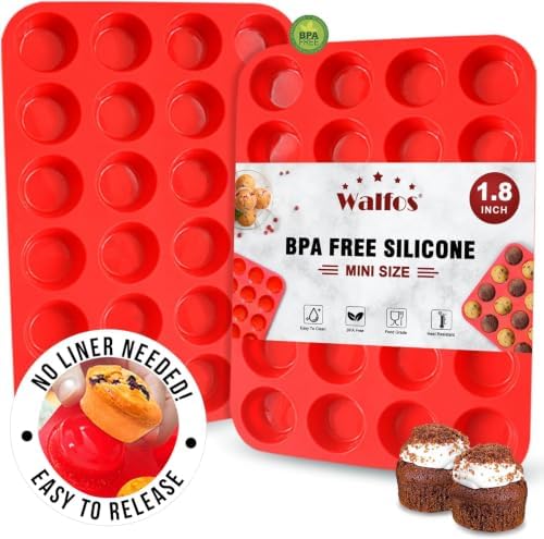 Walfos Silicone Cupcake Pan Set, 2-Piece Mini 24 Cups Muffin Baking