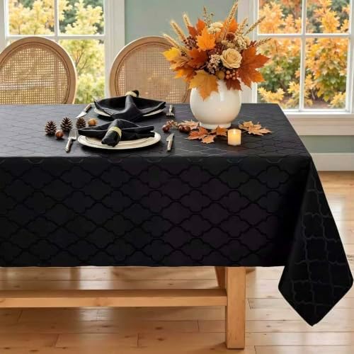 Larponder Fall Black Halloween Tablecloth Rectangle, Jacquard, 52" x