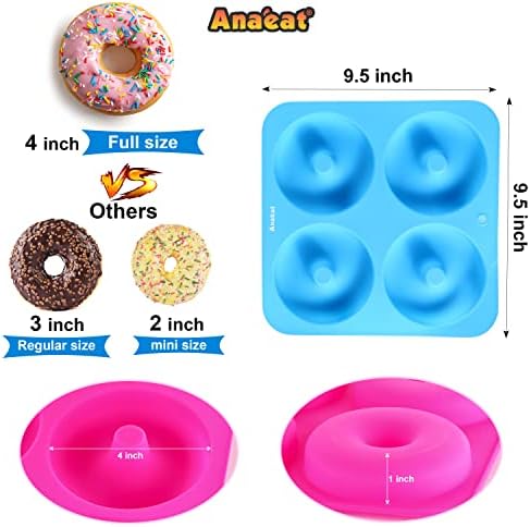 Anaeat Full Size Donut Baking Pans 3 Pack, Big Size 4 Inch Silicone